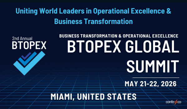 Graphic promoting the 2nd Annual BTOPEX Global Summit, highlighting business transformation and operational excellence, scheduled for May 21-22, 2026, in Miami, United States.