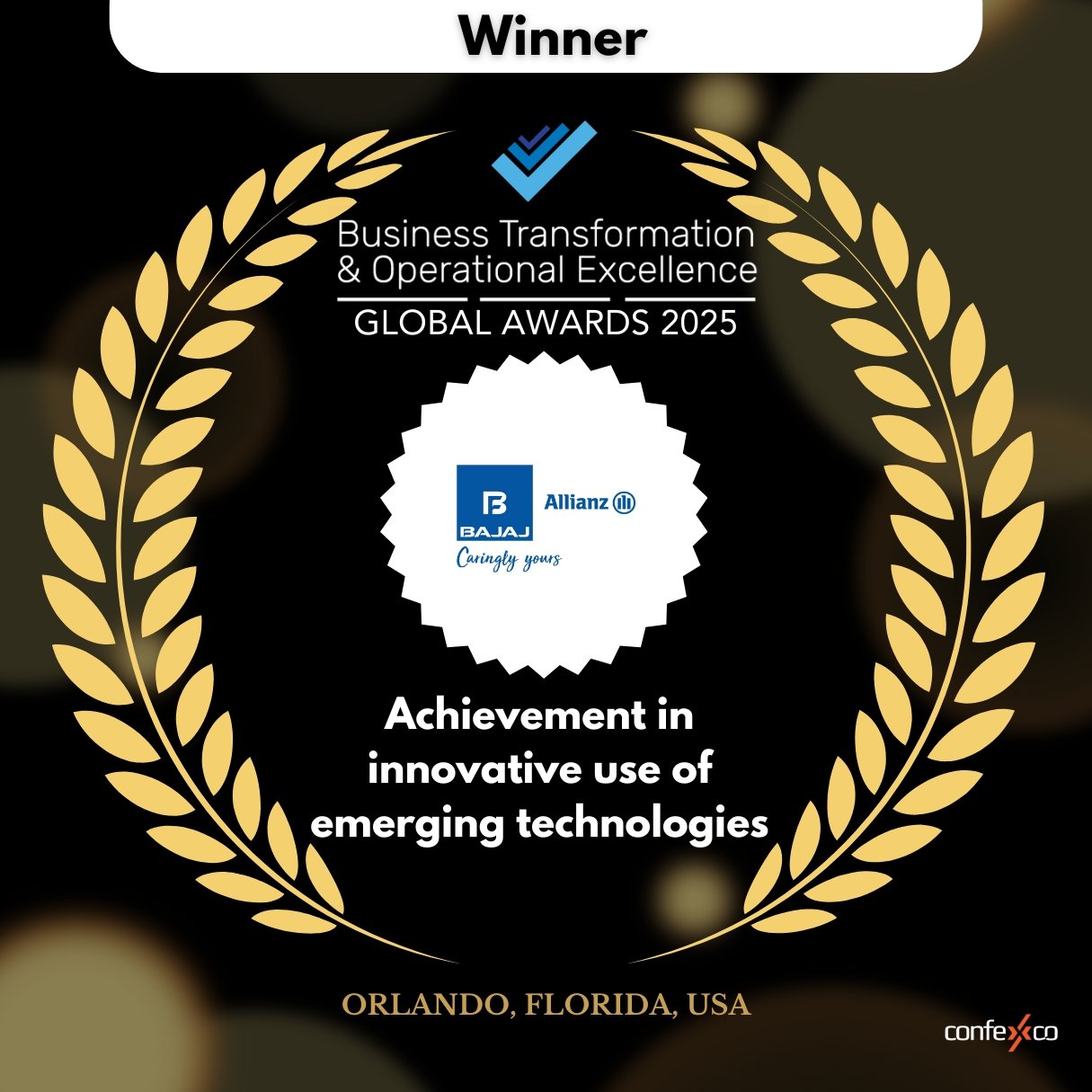 Award recognition for Achievement in innovative use of emerging technologies at the Business Transformation & Operational Excellence Global Awards 2025 in Orlando, Florida.